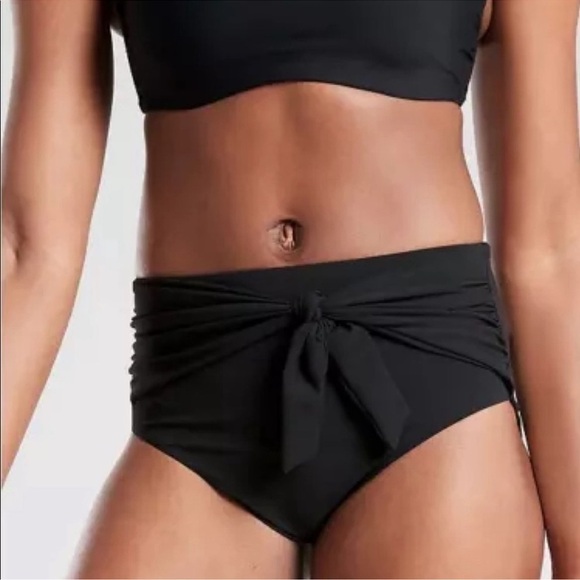 NEW Athleta Shirred Tie High Rise Bikini Bottom Black 530903 Small NWT - Picture 1 of 6